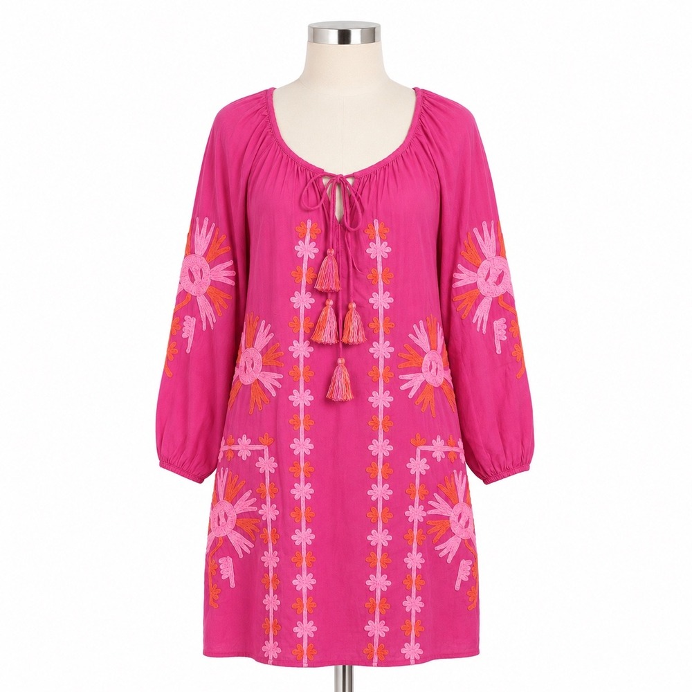 Debbie Katz South Beach Embroidered Cotton Beach Cover Up Tunic Dress Boho‎ XS